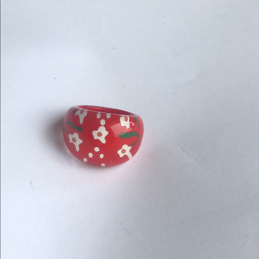 4 For 20 Glass Blown Fun Red Flower Ring